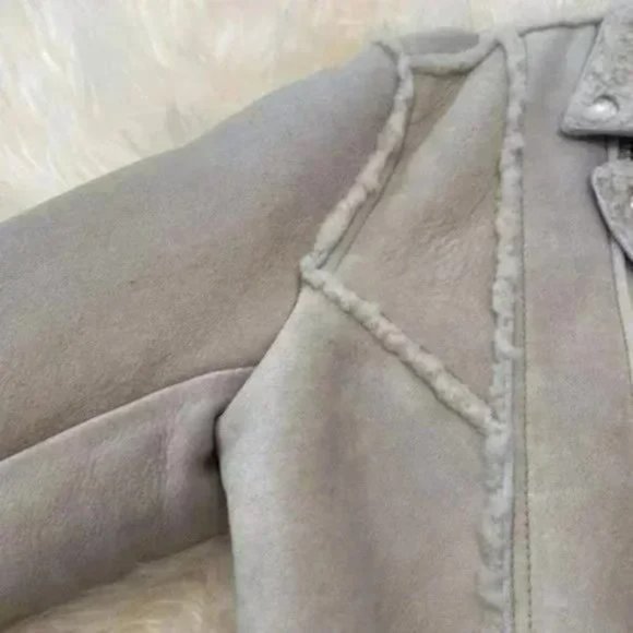 IRO Biege Synal Winter Shearling Sheepskin Moto Jacket Coat. 36 / S size - Picture 7 of 15